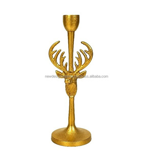 Candelabro de Metal Fundido Resistente con Forma de Asta de Ciervo • Soporte para Velas Cónicas con Acabado de Latón Sólido - Product Image 2