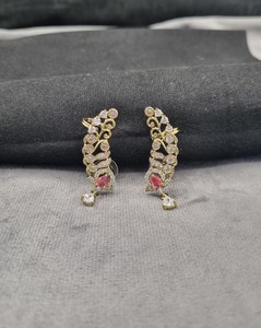 Boucles d'oreilles pendantes en laiton de haute qualité, design AD Stone, style spirale, pour mariée, pour femmes, fournisseur - Product Image 4