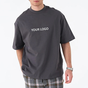 T-shirt épais pour hommes, coupe ample, épaules tombantes, style streetwear, gris, avec logo imprimé - Product Image 4