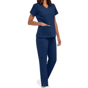Ensemble de blouses médicales pour femmes de qualité supérieure, gris clair, haut à col en V moderne et pantalon de jogging, tissu extensible, uniforme d'infirmière et de médecin - Product Image 5
