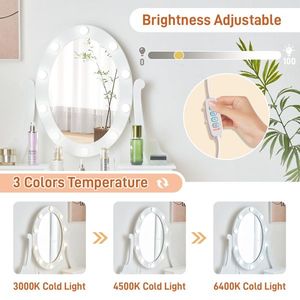 FCH 3-Color Dimmable Lighted Mirror Vanity Set White Makeup Dressing Table with Power Outlet and Cushioned Stool Drawers - Product Image 2