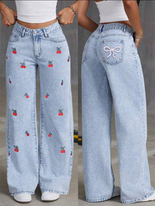 Jeans respirants pour femme, style streetwear, personnalisables avec logo, nouvelle collection été 2026, coupe ample amincissante, jambes larges, longueur au sol - Product Image 6