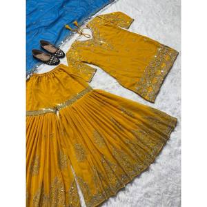 Magnifique haut Sharara pour femmes pour les fêtes avec ensemble de travail séquentiel - Product Image 3