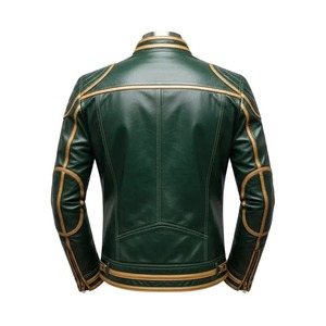 Veste en cuir vert foncé pour homme, style vintage, veste de motard, veste de moto en cuir véritable de qualité supérieure - Product Image 2