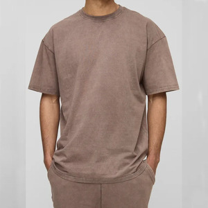 T-shirt en toile 100 % coton gris foncé coupe droite pour homme, manches courtes, col rond, décontracté, uni, tricoté, design vierge, 300 grammes - Product Image 6