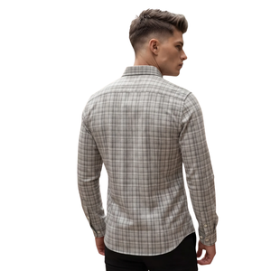 Chemise en flanelle à carreaux gris brun pour homme, manches longues, boutonnée, chemise décontractée à carreaux, tissu brossé doux, streetwear quotidien - Product Image 2