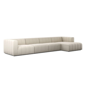 Sofá seccional moderno en forma de L con respaldo capitoné, cubierta de tela y brazos cuadrados para sala de estar - Product Image 1