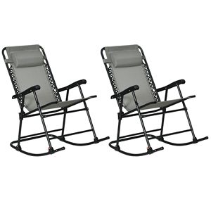 Juego de 2 Sillas Mecedoras Plegables Grises para Exteriores con Reposacabezas para Patio, Terraza o Jardín - Product Image 1