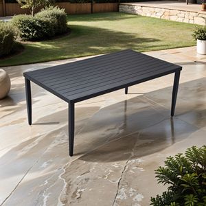 Tavolo da Pranzo da Esterno in Alluminio Nero Ember 40"x70" con Piedi Affusolati e Foro per Ombrellone - Product Image 1