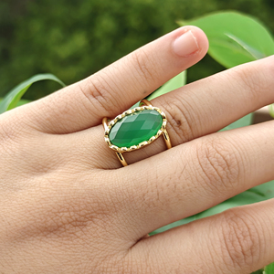 Wholesale Natural Gemstone Shape Oval 18k Gold Plated Brass Open Band <b>Adjustable</b> <b>Rings</b> Handmade Fashion Jewelry Popular Design - Product Image 3
