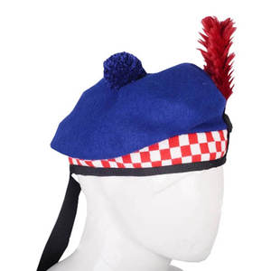 หมวกกิลต์สก็อตสีน้ำเงิน ทำจากขนสัตว์แท้ ทรงบาลมอรัล แต่งขนนกปอมปอม ทำด้วยมือ สำหรับชุดพื้นเมืองไฮแลนด์ - Product Image 2