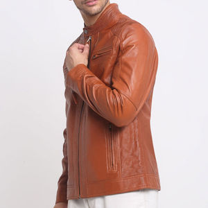 URBANGAZER Men's 100% Polyester Thick Leather Jacket Stand Collar <b>Covered</b> <b>Button</b> Patchwork Design Windproof Breathable High - Product Image 3
