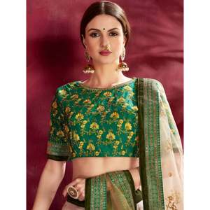 Plus Size Women's Embroidered <b>Green</b> <b>Silk</b> Lehenga Choli Set - Product Image 4