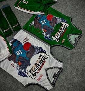 ชุดเสื้อบาสเก็ตบอล Rexfit แบบซับลิเมชั่น สีขาวเขียว พิมพ์ลายการ์ตูนหมี เสื้อกล้ามแบบไม่มีแขนสำหรับทุกเพศ ใส่ได้ทุกฤดู ระบายอากาศได้ดี - Product Image 2