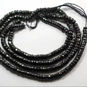 Cuentas redondas facetadas de espinela negra natural, hilo de cuentas sueltas de piedras preciosas para la fabricación de joyería artesanal al por mayor - Product Image 1