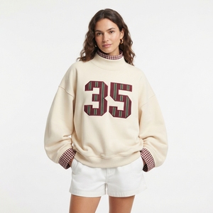 Sweat-shirt rose oversize à col roulé pour femme avec logo brodé numéro 27 sur le devant, épaules tombantes, manches longues, tenue décontractée d'automne - Product Image 6