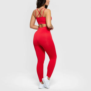 Women's 2 Piece Yoga Set Mid Waist Leggings Seamless Racerback Crop <b>Top</b> Solid Color Quick Dry for Sportswear Full Length Front - Product Image 6