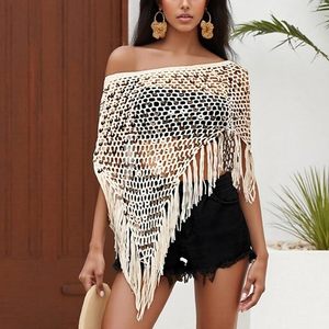 Poncho transparente para mujer, top ligero de punto, bolero de ganchillo, suéter de malla con mangas de murciélago, cubreprendas para playa - Product Image 3