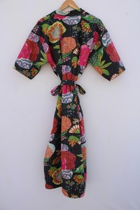 Bata Kimono de Algodón 100% Suave y Transpirable con Estampado de Bloques de Dibujos Animados Naaz para Mujer, Camisón de Verano Hecho a Mano con Cuello en V y Elástico, ODM - Product Image 2