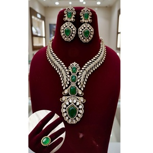 Charming Premium Quality Gold Plated Next To Real Moissanite Doublet Choker With Earrings & Adjustable Doublet <b>Ring</b> Set - Product Image 2