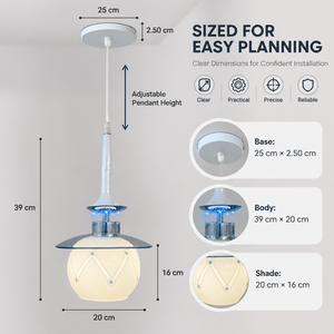 Lámpara Colgante Moderna Individual con Pantalla de Vidrio Geométrica, Cuerpo de Hierro, Altura Ajustable, E27, para Comedor y Dormitorio - Product Image 3