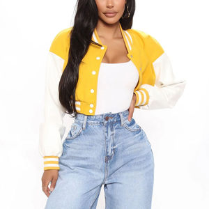 Luxury Women's Varsity Jacket Genuine Leather Sleeve Letterman Jacket Custom Private Label OEM Premium Fashion Wear - Product Image 5