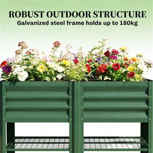 Fioriera Rialzata e Scaffale Portapiante Verde con Vaso e Contenitore per Attrezzi - Product Image 3