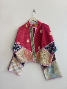 Indian Handmade <b>Patchwork</b> Quilted Boho <b>Jacket</b> Women Cotton Coat Vintage Kantha <b>Jacket</b> Reversible Overcoat Short <b>Jacket</b> - Product Image 2