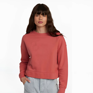 Sudadera OEM personalizada para mujer, cuello redondo, algodón/fibra de bambú, lavado ácido, teñido anudado, bordado, cristal, jersey corto, estilo urbano, otoño - Product Image 4