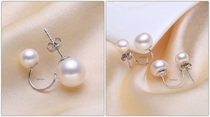Women's 925 Silver Double <b>Pearl</b> Stud <b>Earrings</b> <b>White</b> Faux <b>Pearl</b> Classic Everyday Wear Jewelry for Daily & Party Wear Gift - Product Image 5