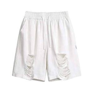 กางเกงขาสั้นผู้ชายสีเขียวล้วน แต่งดีเทลขาดๆ ผ้าโพลีเอสเตอร์ 100% ระบายอากาศ แห้งเร็ว สวมใส่สบายๆ สำหรับฤดูร้อน มีเชือกผูกเอว สไตล์สตรีทแฟชั่น - Product Image 3