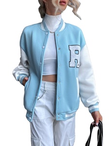 Customized Chenille Embroidery Women's Baseball <b>Jackets</b> Solid Color Breathable Cotton Fleece Wool <b>Varsity</b> Letterman Style - Product Image 3