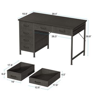 Modern 40" Corner Computer <b>Desk</b> with 6 Drawers Black Home Office <b>Storage</b> Table - Product Image 2