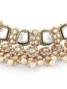 Conjunto de Collar y Pendientes con Diseño de Flor de Moissanita en Aleación de Zinc Chapado en Oro, Inspirado en Bollywood Indio, Joyería Étnica para Mujer - Product Image 3