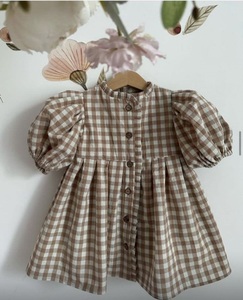 Robe en coton pour filles, légère et confortable, à porter au quotidien, avec manches bouffantes, pour l'été, mode décontractée, robe en coton personnalisée pour enfants, douce - Product Image 2