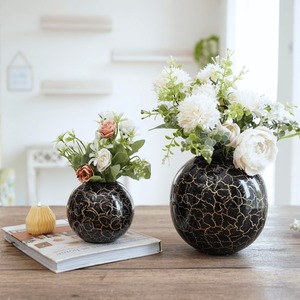 Exclusive Design Handmade Modern Tabletop <b>Vase</b> Black Gold Crackle Finish Metal Decorative <b>Bowl</b> Wedding Centerpiece - Product Image 5