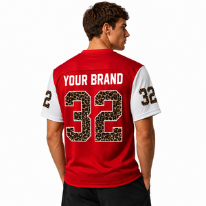 Maillot de football américain unisexe tendance à imprimé léopard personnalisé, léger et respirant en maille, prêt à la vente, hauts décontractés - Product Image 4