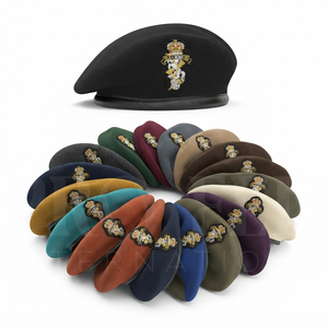 Classic Custom Color Wool <b>Beret</b> Cap OEM Embroidered Badge Design Adjustable Flat Top Hat For Outdoor Junior Senior Uniform - Product Image 1