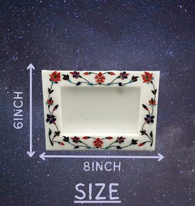 Stone Era Premium <b>White</b> Marble Photo <b>Frame</b> Traditional Floral Stone Inlay Design Handmade Luxury Wall Mount <b>Frame</b> for - Product Image 5