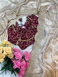 Sari Imperial C-Pallu Sequence, Sari de Chifón Bordado, Sari de Chifón Shimmer Bloom Fandy, Sari Royal Sparkle Fandy - Product Image 5