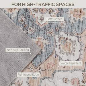 Tappeto Vintage 4x6 Set di tappeti lavabili in lavatrice antiscivolo marrone e azzurro per soggiorno camera da pranzo - Product Image 4