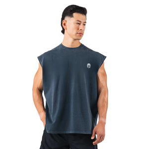 Camiseta sin mangas oversize vintage azul marino para hombre, ideal para gimnasio y entrenamiento, OEM al por mayor - Product Image 1