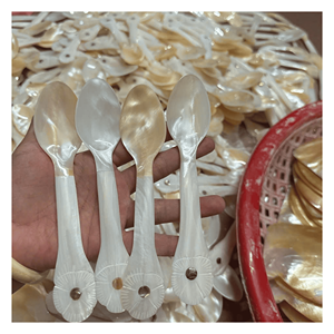mother of pearl spoon made using polished shell material for serving desserts beverages and decorative <b>table</b> use, Vietnam origin - Product Image 1