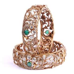 Gajaah - Juego de Brazaletes Jaipuri Jaali de Plata de Ley 925 con Piedras de Polki y Esmeralda Verde, para Mujer, Regalo - Product Image 2