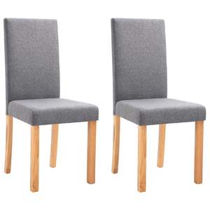 Ensemble de 2 chaises de salle à manger en tissu gris clair avec pieds en bois de caoutchouc, style classique - Product Image 2