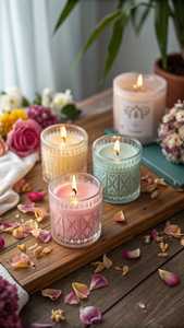 เทียนแก้วทรงกลมสีแดงลายต้นคริสต์มาสพร้อมเกล็ดหิมะสีขาว สำหรับตกแต่งบ้านในวันคริสต์มาส ทนความร้อน ใช้ซ้ำได้ - Product Image 5