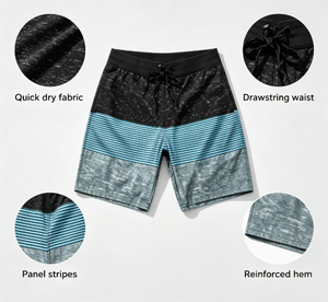 Shorts de Baño para Hombre con Bloques de Color, Paneles a Rayas, Secado Rápido, Cintura con Cordón Ajustable, Estilo Casual - Product Image 6