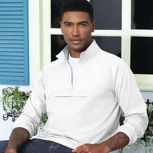 Men's <b>White</b> <b>Quarter</b> <b>Zip</b> Knitted Long Sleeve Casual Shirt Stand Collar Solid Color Autumn Wear Breathable Full Sleeve - Product Image 2