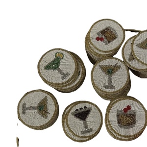 CRYSTAL CRAFT Luxury Hand <b>Beaded</b> Drink <b>Coasters</b> Heat Resistant Handmade in India Housewarming Gifts Promotional <b>Coaster</b> - Product Image 1