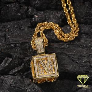 High Shine Moissanite Diamond M Letter Pendant With Gold Tone <b>Square</b> <b>Frame</b> And Brilliant <b>White</b> Stones Luxury Urban Fashion - Product Image 5